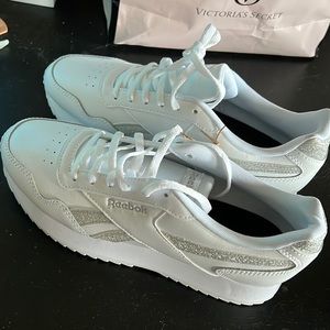 White sparkly Reebok sneakers